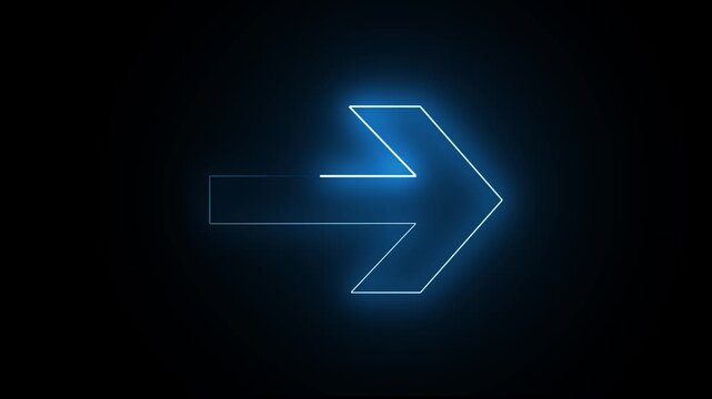 Glowing neon light animated traffic directional arrows sign. Right side Arrow Loop Animation direction concept arrow icon concept. Arrow Loop Animation video glowing neon arrow
