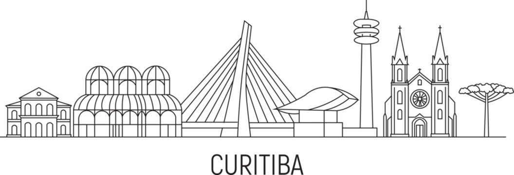 Curitiba's skyline in minimalist line art style