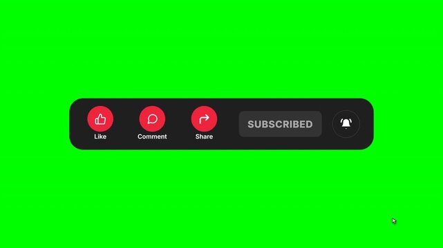 Social media lower third, red subscribe button bar, green screen overlay