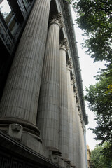 Monumental colonnade seen from below with tree branches in the frame © Ekaterina