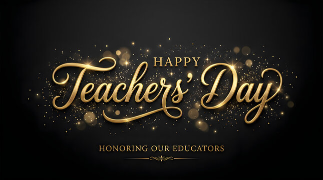 Happy teachers day golden text with sparkle effect on dark background