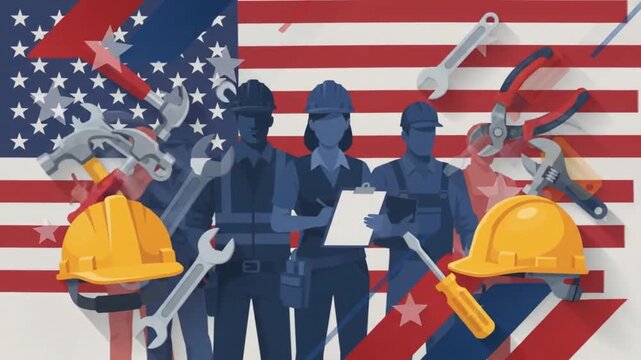 Labor Day Workers Tools and Hard Work Celebration Motion Graphic