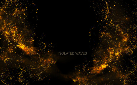 Illustration with golden waves and glitter. Isolated design elements