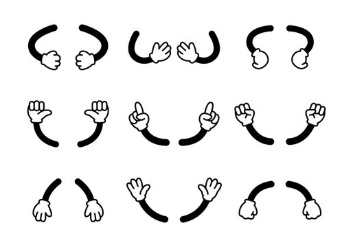 A collection of cartoon character arms and hands in various poses and gestures.