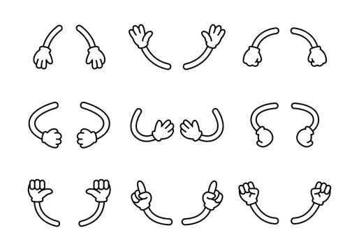 A collection of cartoon character arms and hands in various poses and gestures.
