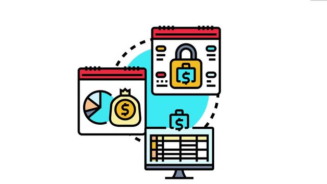 Budgeting process with financial data analysis, calendar planning, and secure funds management, creating a continuous cycle for business and personal finance administration