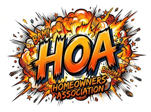 Explosive hoa homeowners association comic style text