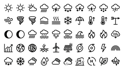 Fototapeta premium Vector weather icon set climate meteorology symbols. EPS Editable