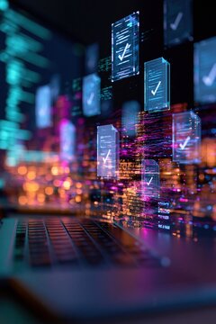 Digital document verification and data processing on a laptop