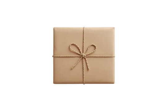 Craft paper gift box parcel with twine bow