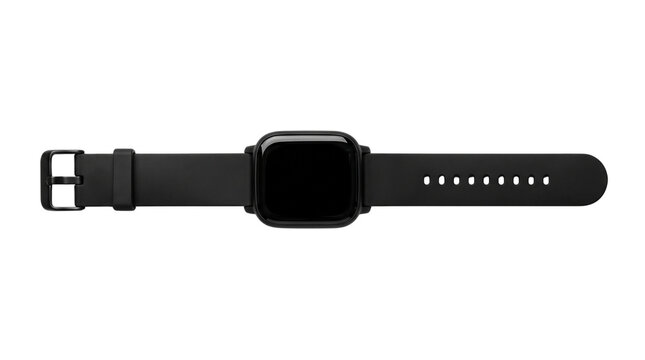 Black Modern Smartwatch with Blank Touch Screen and Rubber Strap Isolated Cutout Element Transparent PNG Clipart