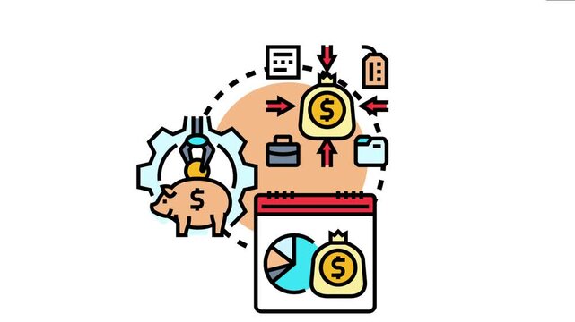 Budget friendly utilization concept money management, financial planning, smart spending, and saving with a piggy bank, calendar, and money bag icons