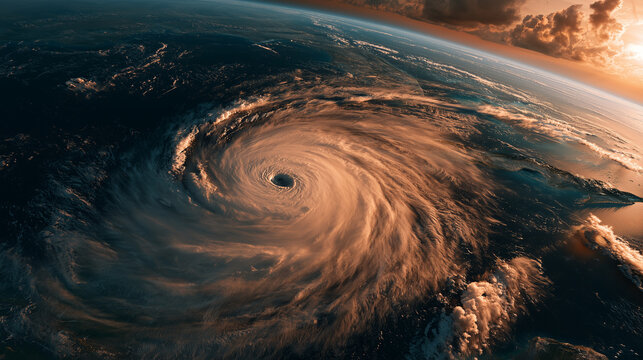 Colorized satellite image of hurricane over coastline, extreme weather radar map, tropical cyclone eye, meteorology and climate conceptweather visualization of a powerful hurricane