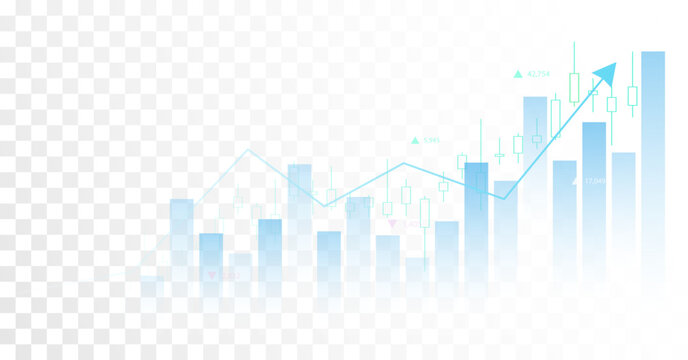 Growth market chart for rising finance trading business graph isolated on transparent png background - Vector illustration