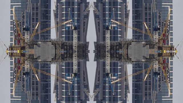 construction of a new skyscraper in dubai made into abstract mirrored pattern