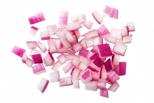 Freshly diced red onion pieces