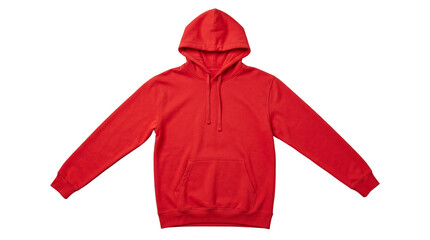 Red Hoodie Sweatshirt Mockup Front View, Blank Apparel Template Isolated Element Cutout Transparent PNG © creativestock