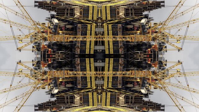 construction of a new skyscraper in dubai made into abstract mirrored pattern