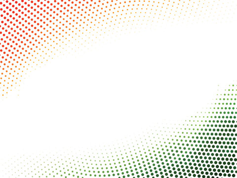 Halftone pattern background with orange and green dotted wave design on white