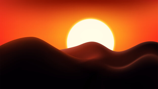 Abstract Sunset Over Minimalist Hills, Vector Illustration
