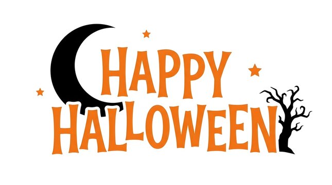 This captivating image showcases a vibrant and festive halloween typography design featuring the words 'happy halloween' creatively arranged with a spooky yet cheerful aesthetic enhanced