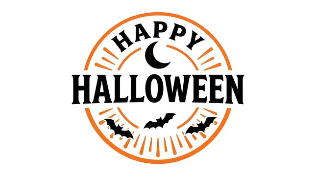 This captivating image showcases a delightful halloween typographic design featuring the words 'happy halloween' creatively arranged within a circular vintage inspired emblem complete with charming