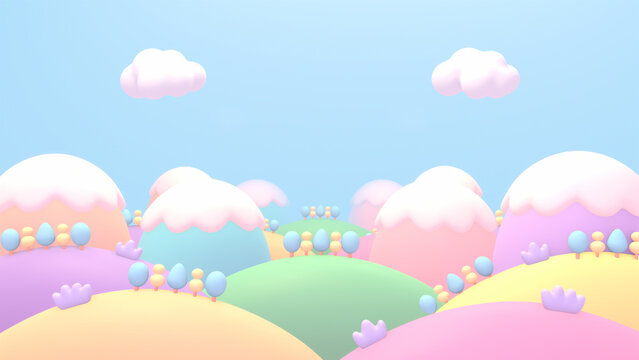 3D render of colorful creamy mountains.