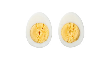 Fototapeta premium Two Hard Boiled Egg Halves Sliced Open with Yellow Yolk Isolated Element Cutout Design Asset PNG