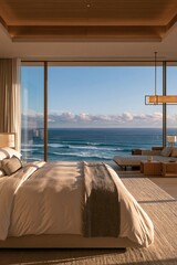 Fototapeta premium Luxury bedroom with ocean view
