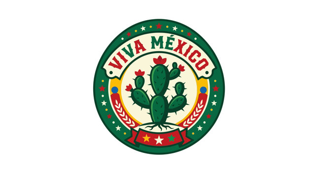 Viva Mexico Emblem Featuring a Prickly Pear Cactus Illustration