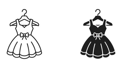 Fototapeta premium Little girl dress on hanger outline and solid icons with clothing, wardrobe