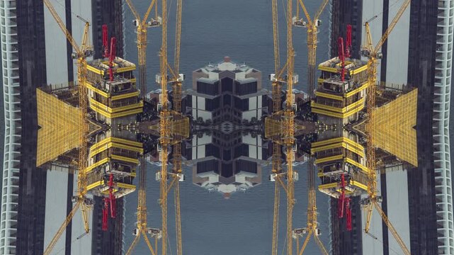 construction of a new skyscraper in dubai made into abstract mirrored pattern