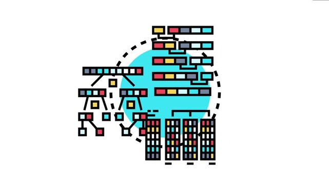Bubble sort algorithm depicting data organization steps, moving elements through different states in a series of arrays and structures for efficient system processing