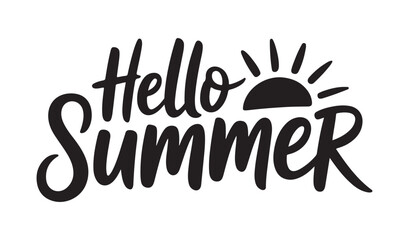 hello summer calligraphy with sun icon for summer vacation and holiday designs, bright concept, creative. © MST