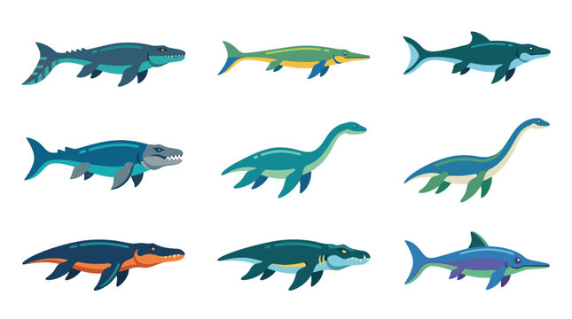 Illustrations of prehistoric marine reptiles and sea dinosaurs.