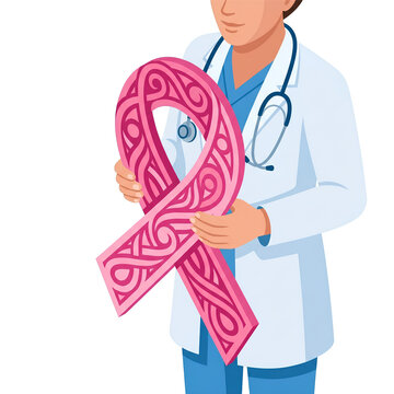 Doctor Holding Pink Ribbon for Breast Cancer Awareness 8.