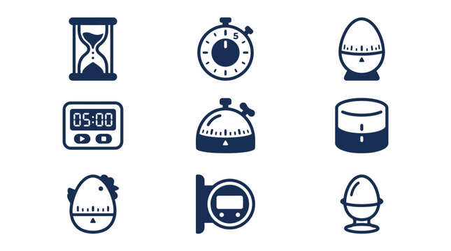 Kitchen timer and timing device icon set.