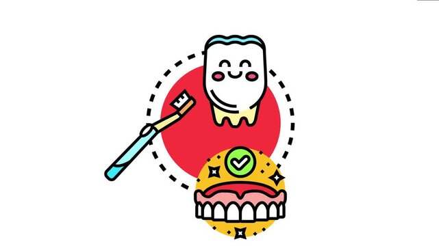 Happy tooth character with toothbrush and clean sparkling mouth representing daily dental care, freshness, and strong healthy smile