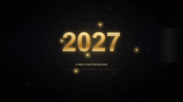 Elegant Gold 2027 Typography for New Year Banner with Festive Glowing Particles