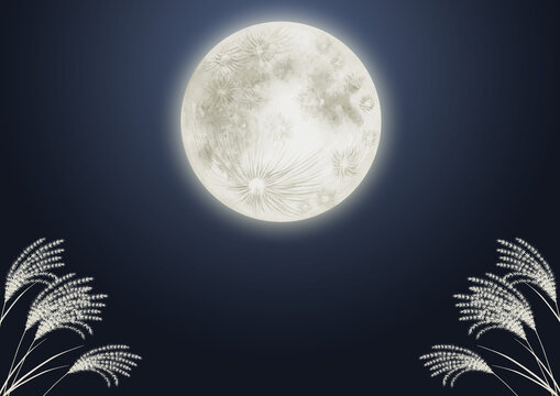 十五夜 お月見　背景 夜空　水彩 イラスト