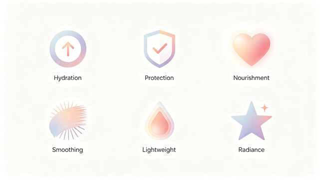 Gradient soft beauty and skincare selling point icon, representing hydration, repair, and brightening, suitable for skincare e-commerce details and beauty social media image matching.

