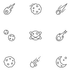 Minimalist Space and Astronomy Line Icon Set: Asteroids, Comets, Planets and Moon © Myself