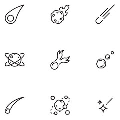 Space and Astronomy Line Icon Set: Comets, Meteors, Asteroids and Planets in Minimalist Outline Style © Myself