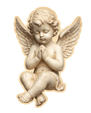 Vintage praying cherub angel statue with wings antique romantic religious decor and peaceful celestial ornament