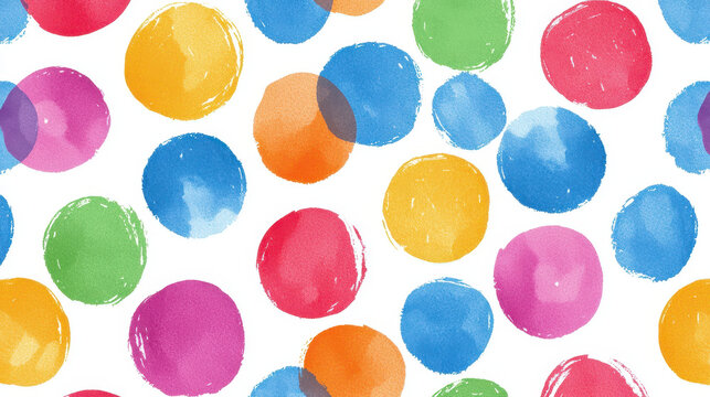 Colorful polka dots pattern with vibrant hues of blue, pink, orange, yellow, and green, creating cheerful and playful design