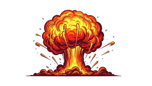 Comic book style nuclear explosion mushroom cloud vector illustration isolated on white background