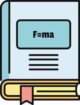 Physics textbook icon with fma equation and bookmark