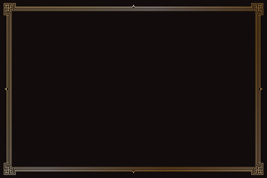 Elements of oriental frames. Gradient gold on black rectangle lines border chinese style. Design print for greeting cards, wedding invitations, restaurant menu, royal certificates. Set 88
