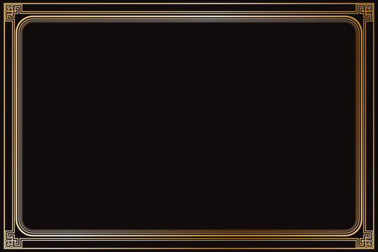 Elements of oriental frames. Gradient gold on black rectangle lines border chinese style. Design print for greeting cards, wedding invitations, restaurant menu, royal certificates. Set 89
