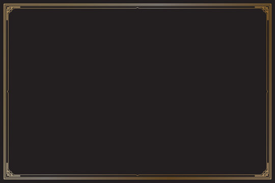 Elements of oriental frames. Gradient gold on black rectangle lines border chinese style. Design print for greeting cards, wedding invitations, restaurant menu, royal certificates. Set 93
